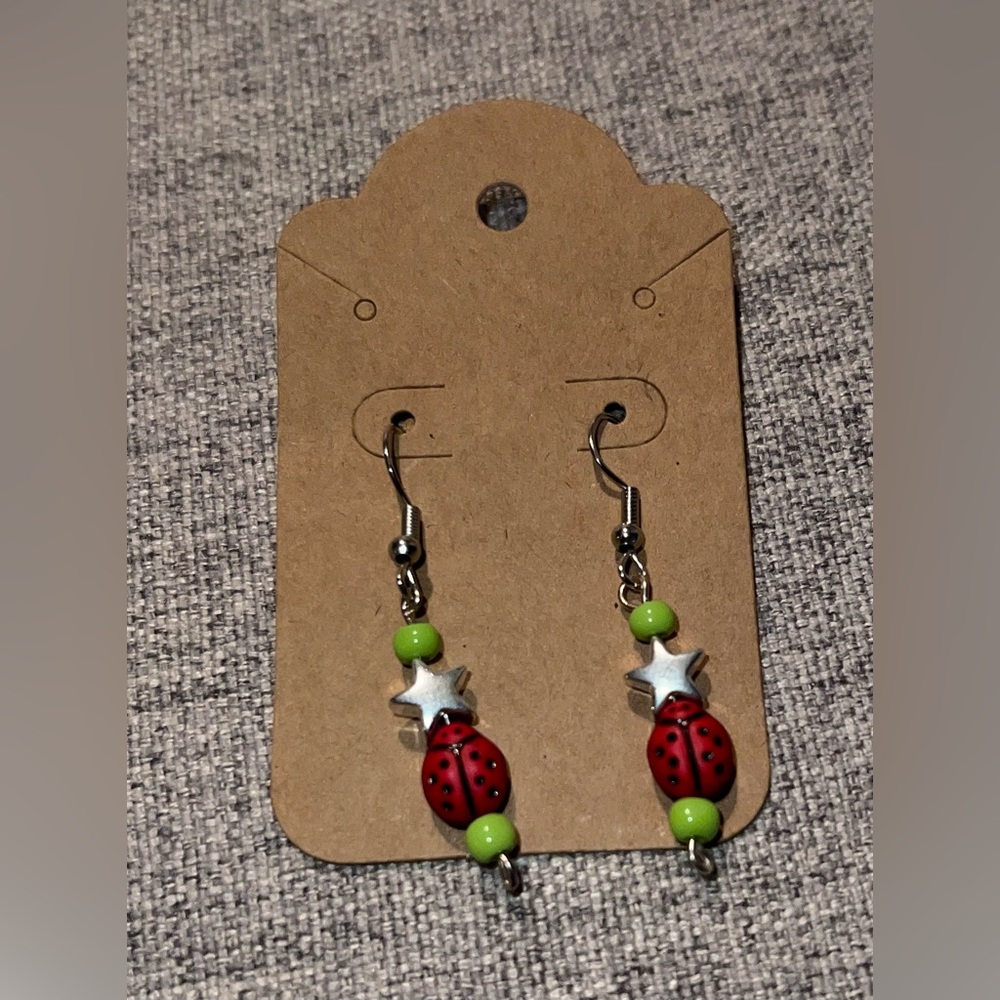 HandMade Red and Green Ladybug Earrings